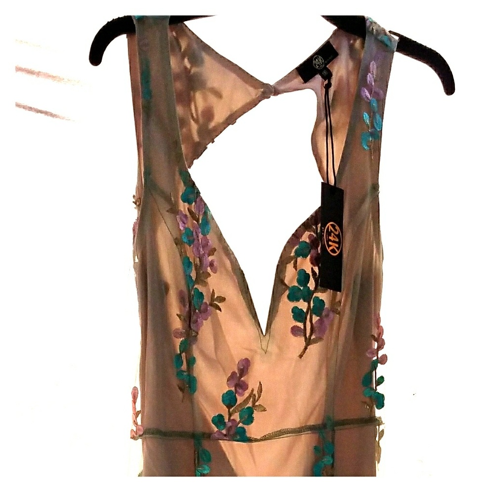 Nude lace Flower long Dress
